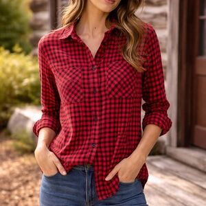 J.Crew Red & Black Buffalo Plaid Shirt Size 2 (XS / Petite) 100% Cotton